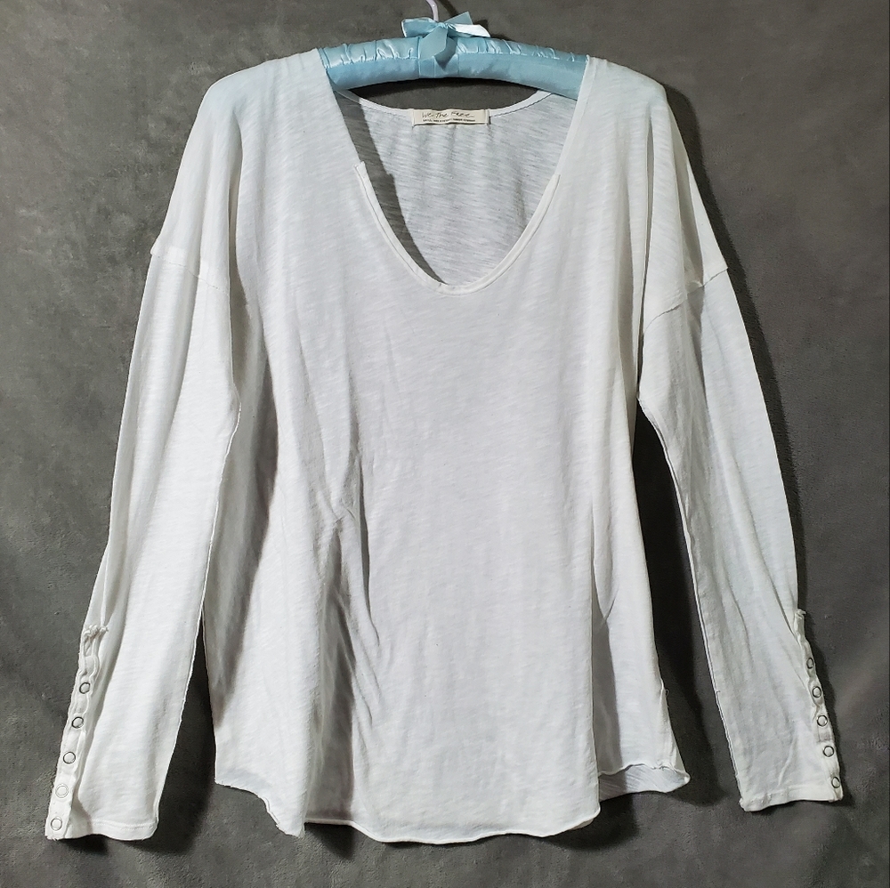 We The Free LS Oversized Raw Edge Layering Top White Size S